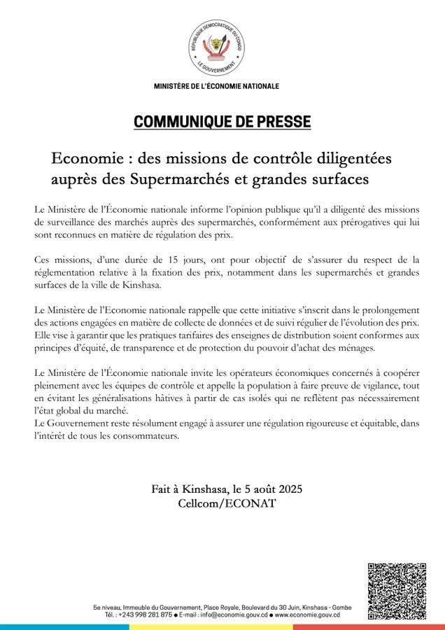 RDC: HAUSSE DE PRIX EXAGÉRÉ DE DENRÉES ALIMENTAIRES